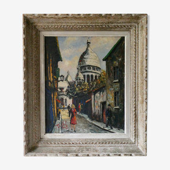Tableau, huile sur toile, vue de Paris, rue du Chevalier de la Barre, années 50