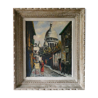 Tableau, huile sur toile, vue de Paris, rue du Chevalier de la Barre, années 50