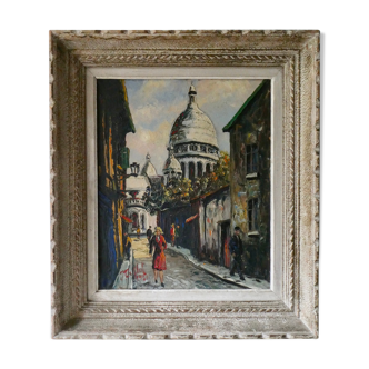 Painting, oil on canvas, view of Paris, rue du Chevalier de la Barre, 1950s