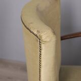 PAIR OF VINTAGE 1940S ARMCHAIRS IN WOOD AND FABRIC, ITALIAN DESIGN