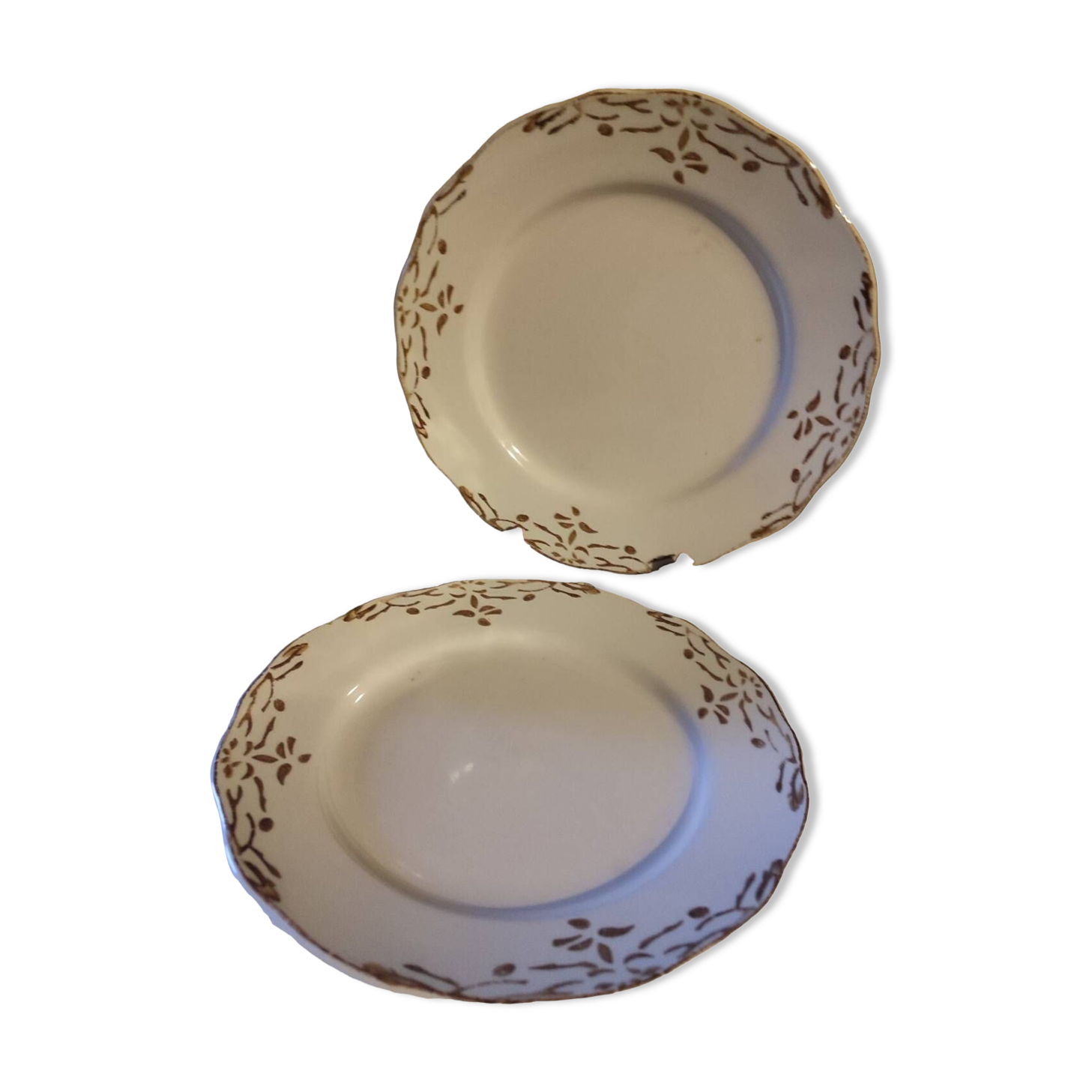 Duo of large old Sarreguemines iron earth dishes