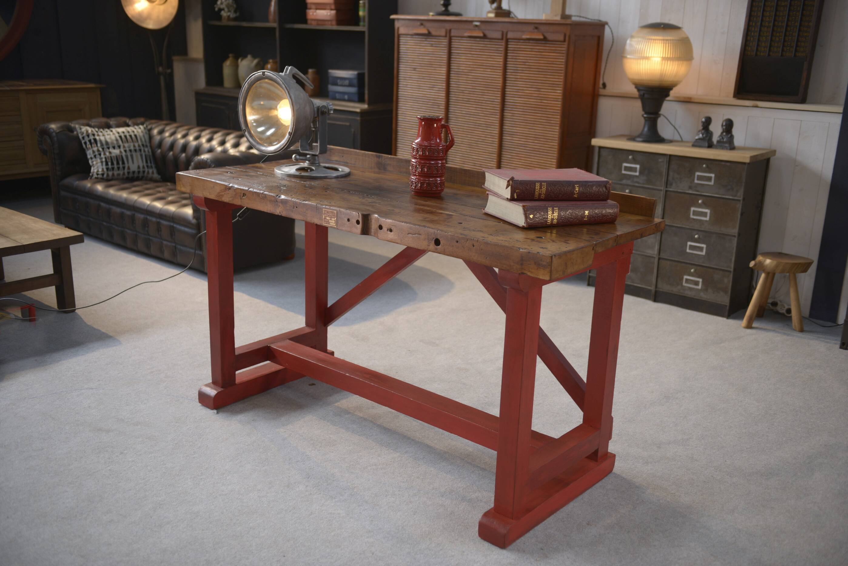 1950's industrial beech workshop workbench