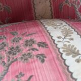 Pair of Louis XVI style armchairs in walnut and pink silk and ecru