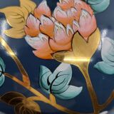 Lampe  Louis Drimmer en porcelaine bleue décorée à l'or fin de fleurs roses ,années 1970 Vintage