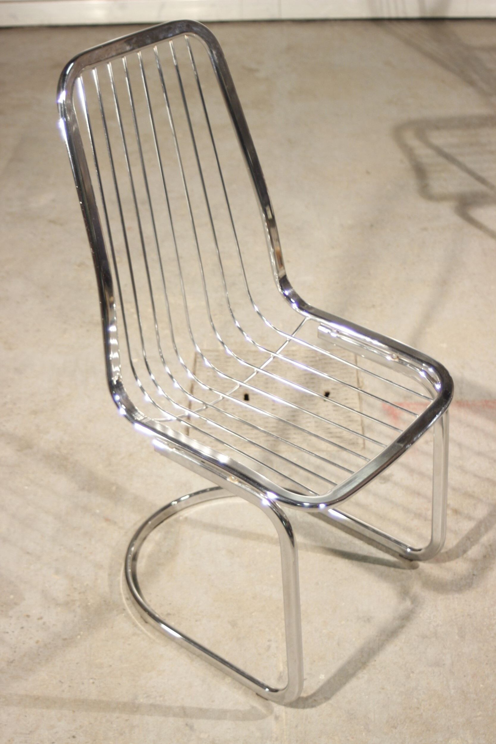 Lot de 4 chaises de salle à manger en tige d'acier chromé par Gastone Rinaldi, Italie 1970s