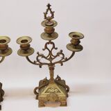 Ancienne paire de chandeliers a 3 branches en laiton