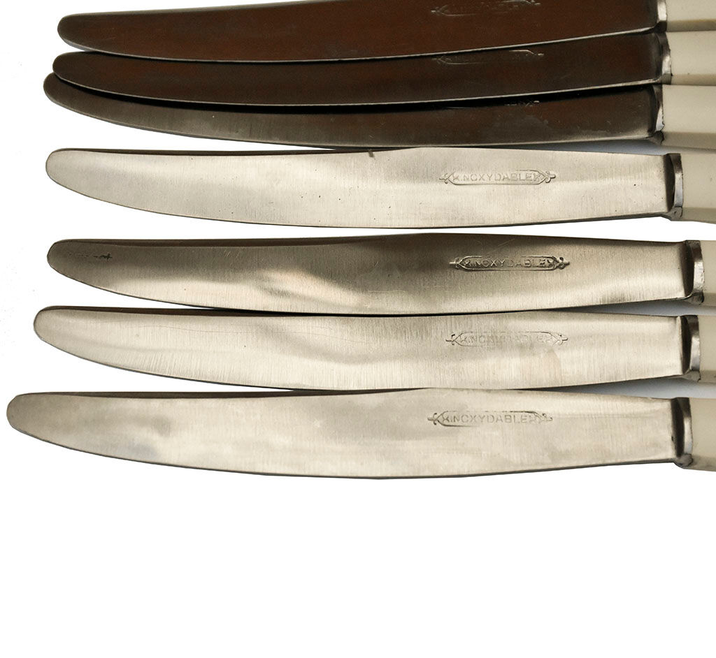 Lot 12 steel knives old vintage white sleeve