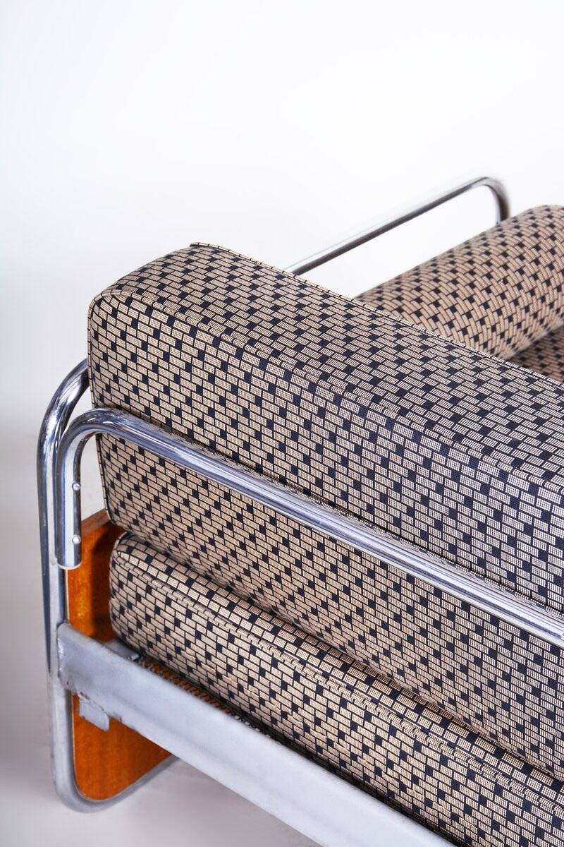 Bauhaus Sofa in Chrome and Oak attributed to Hynek Gottwald, Czech, 1930s