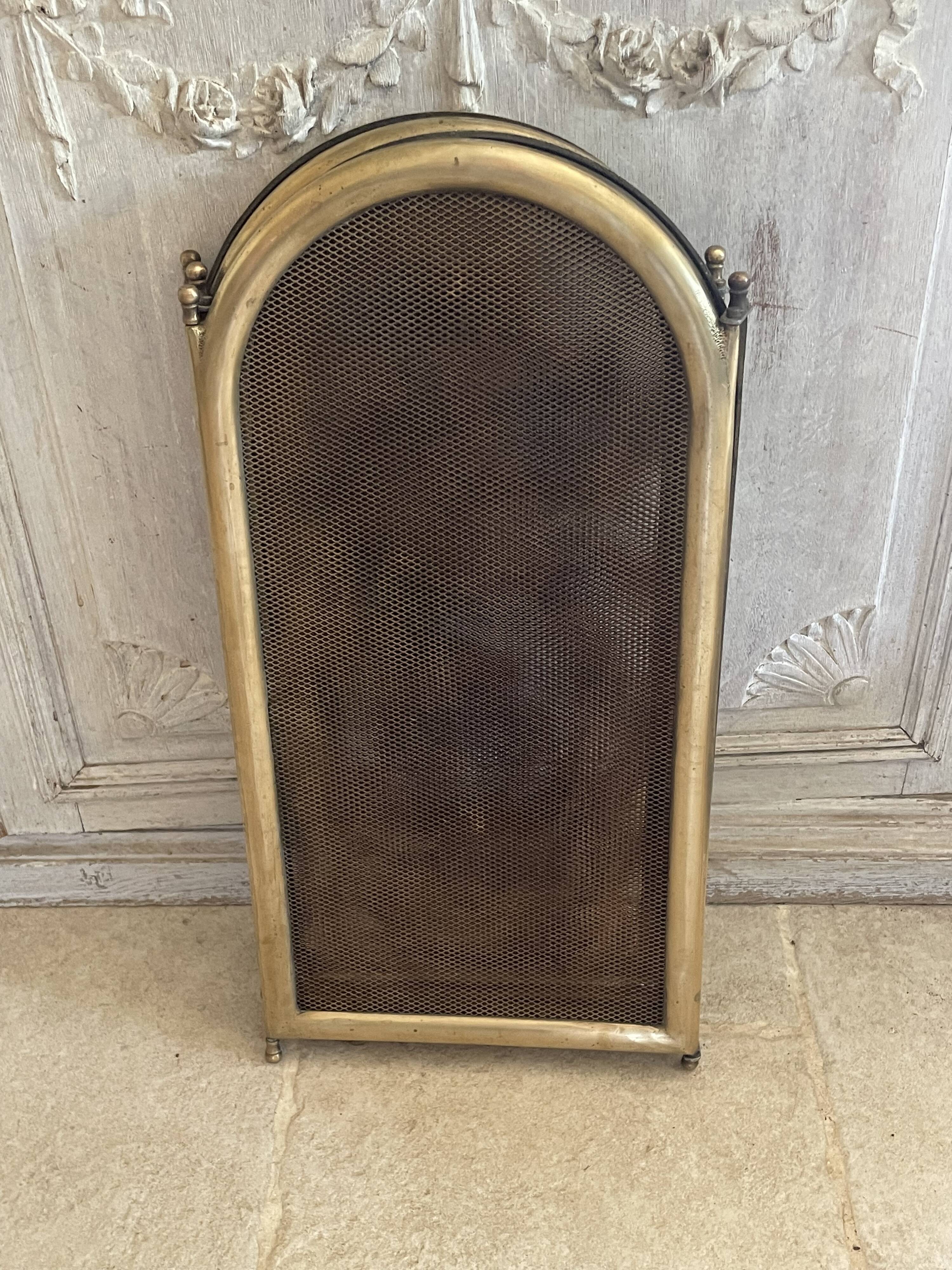Vintage brass fireplace screen, folding spark guard with 4 panels,
