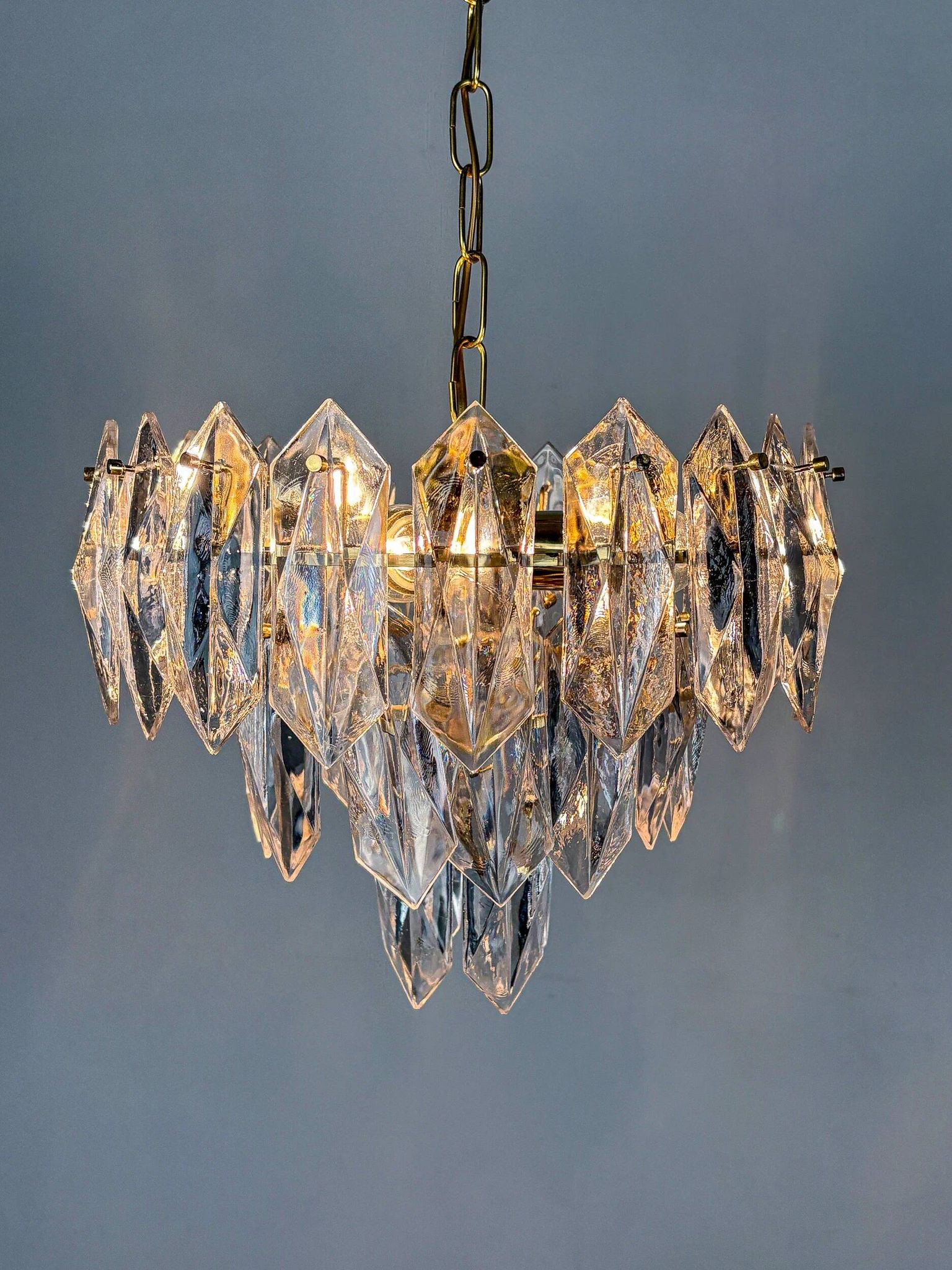 JT Kalmar chandelier, cut glass, 3 levels, Austria, circa 1970s
