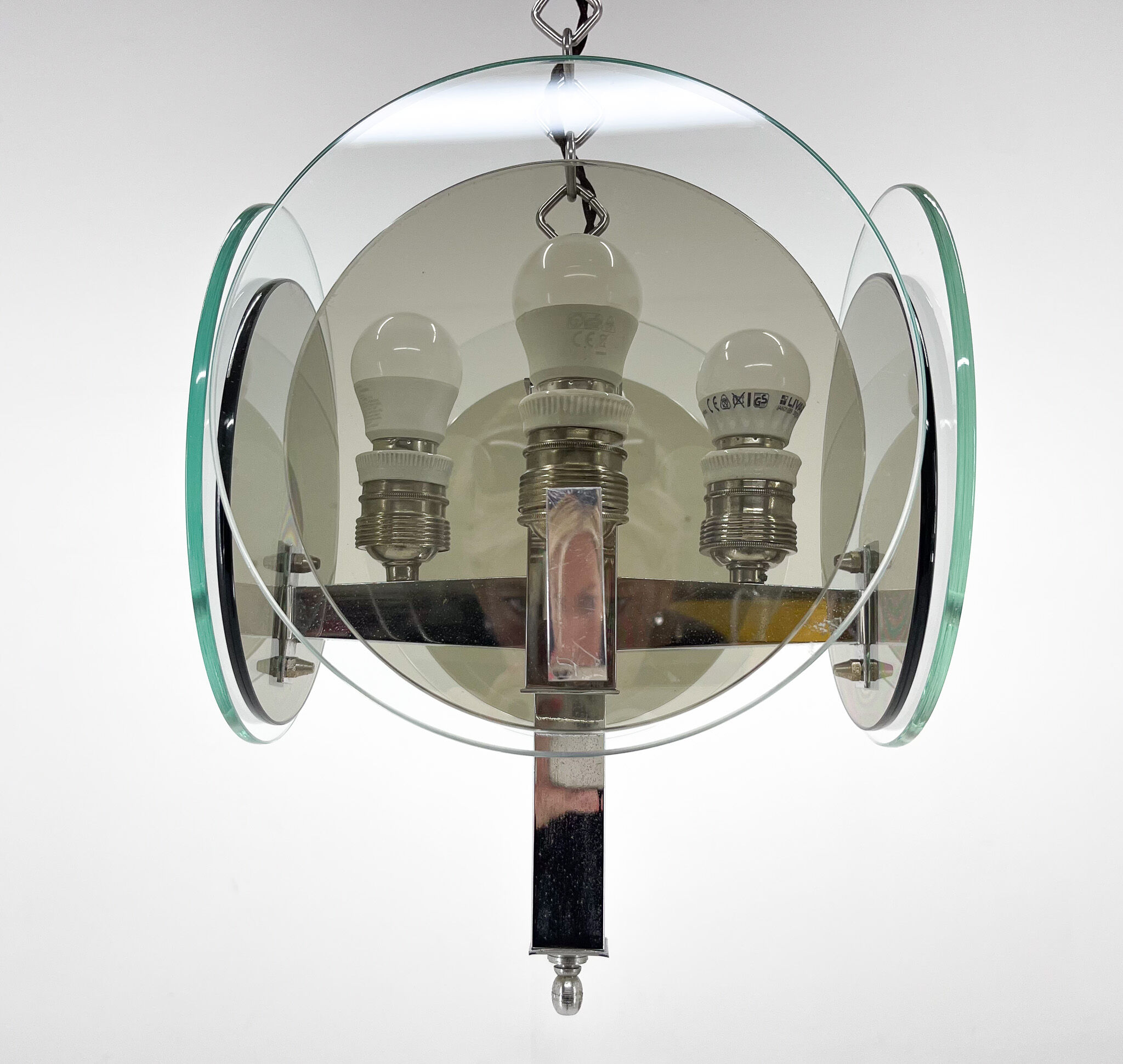 Unique art deco chrome & glass chandelier, 1920's