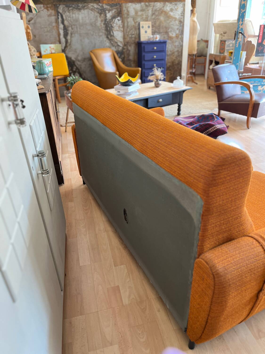 Vintage orange convertible sofa