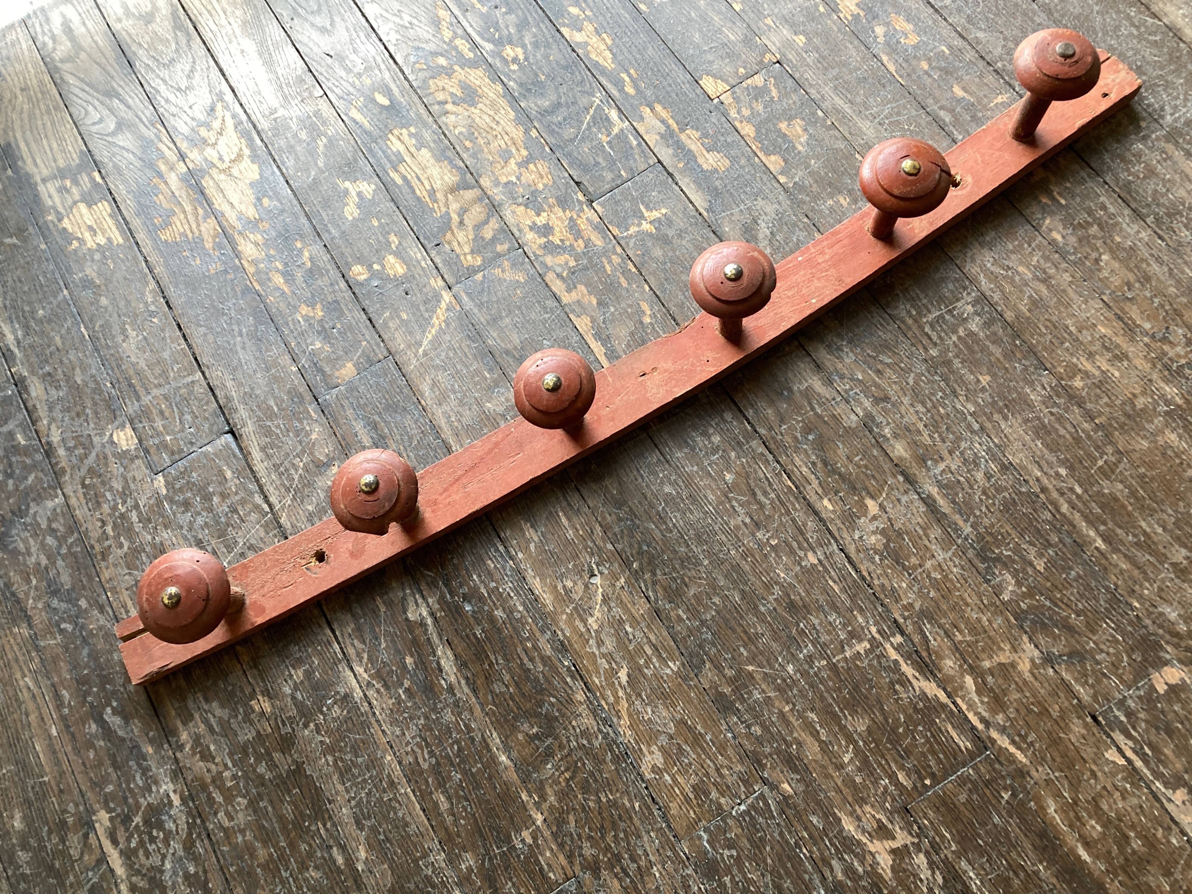 Original patina wooden farmhouse coat hook 86cm