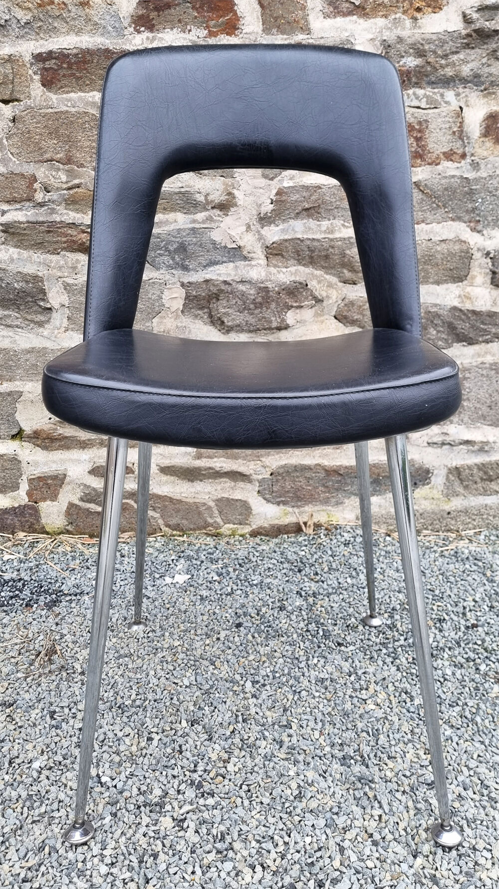 Tonneau chair, vynil and chrome, vintage, 60s