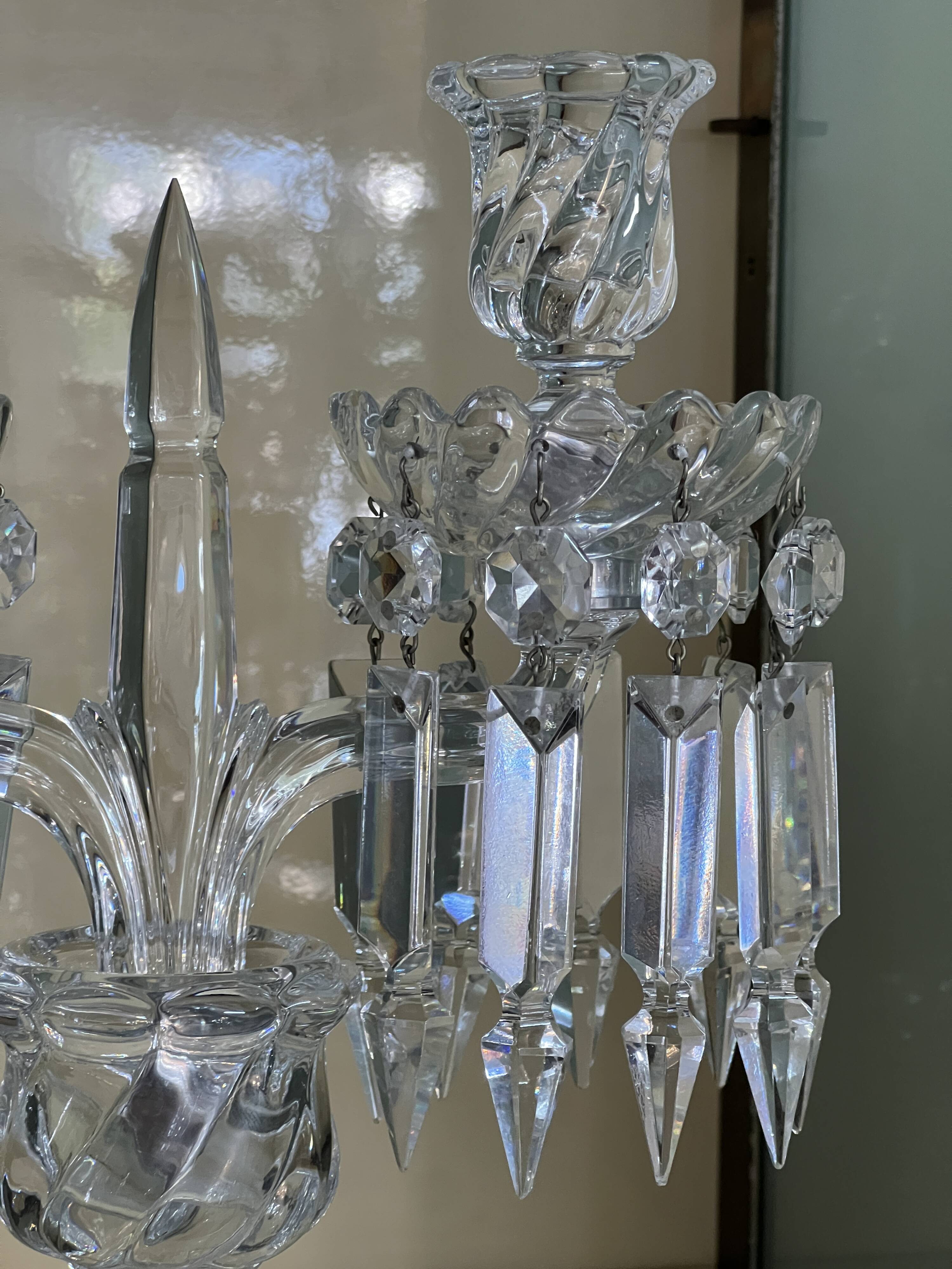 Pair of Baccarat Crystal Girandole Candlesticks