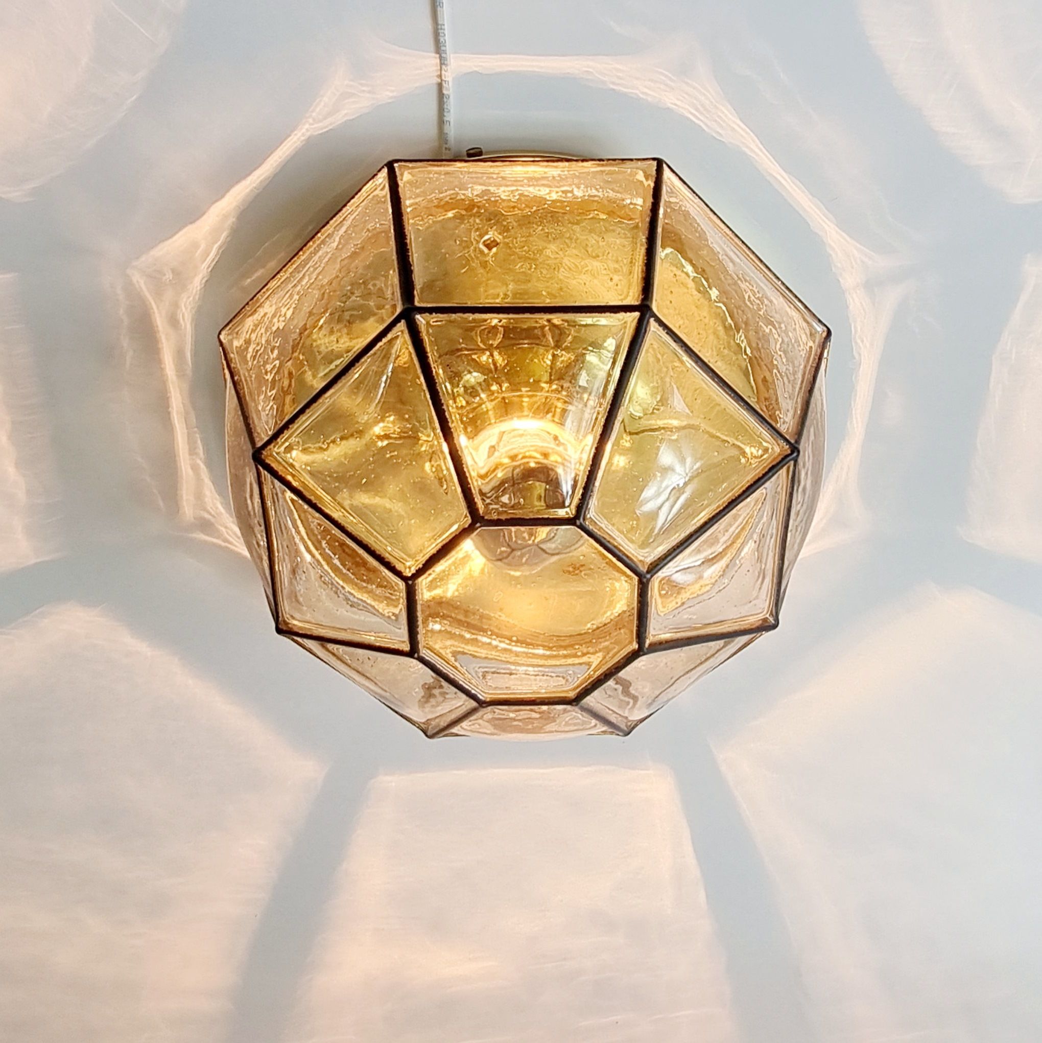 Pair of mid-century minimalist iron & glass flush mounts / ceiling lamps from limburg, germany, 1960