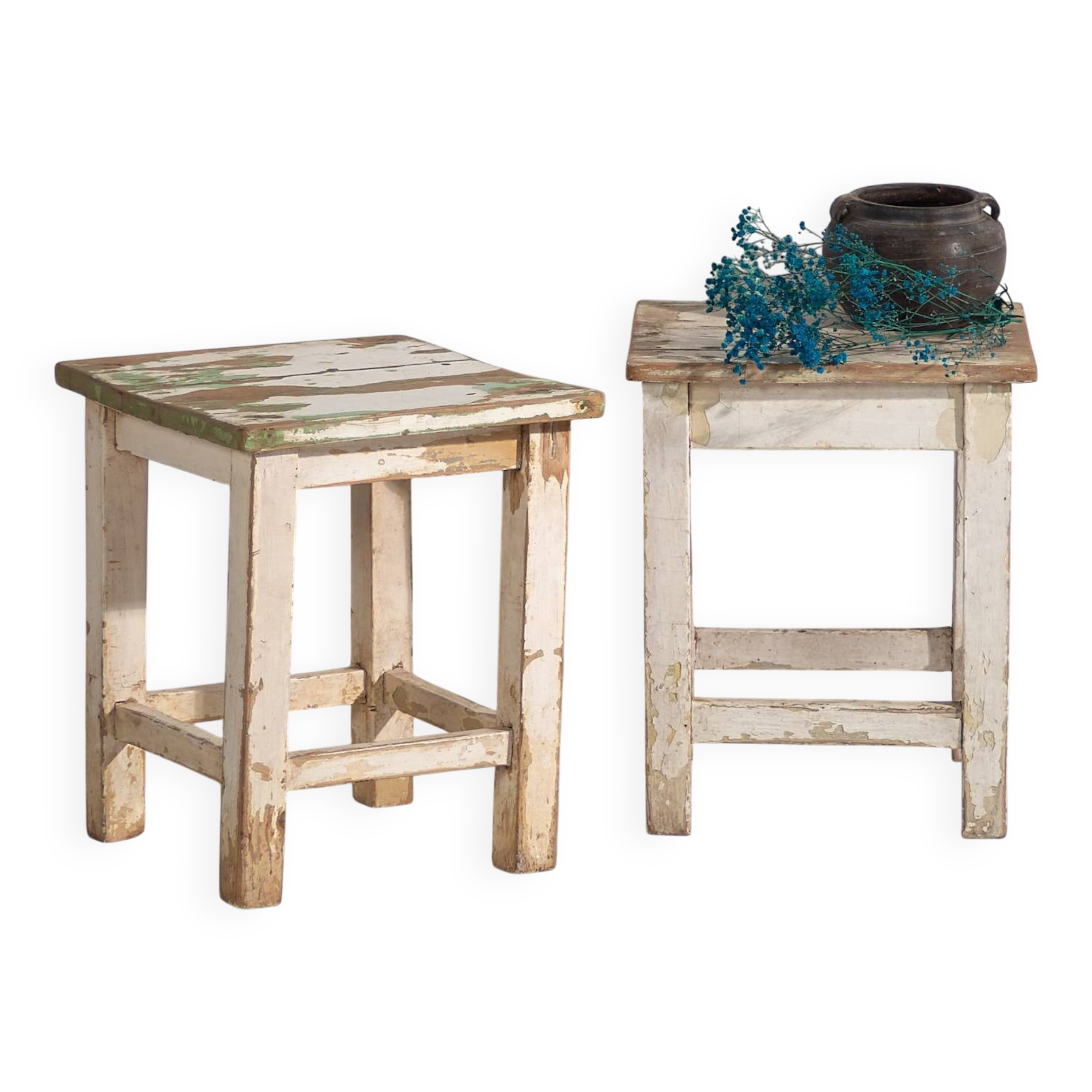 Antique white coffee tables (circa 1920). 2-piece set