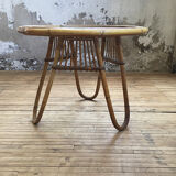 Vintage glass and rattan table