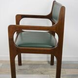 Fauteuil en bois et cuir synthétique vert foncé, 1960s