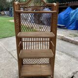 Mid-century shelf in rattan and blonde bamboo, airy design from the 1950s-60s.