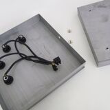 Vintage smoked mirror ceiling light with 4 bulbs, stainless steel structure and mirror.