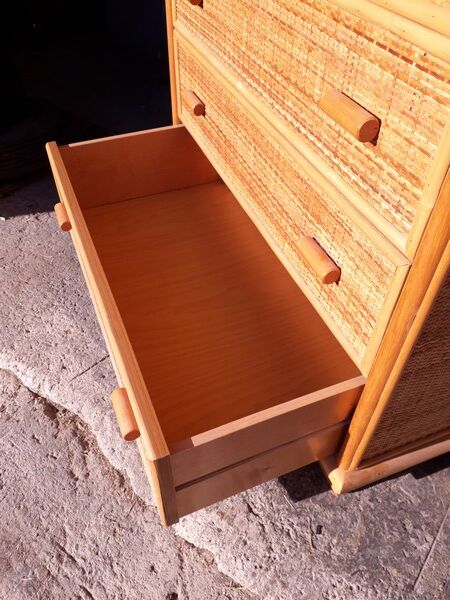 Commode en rotin époque 1970