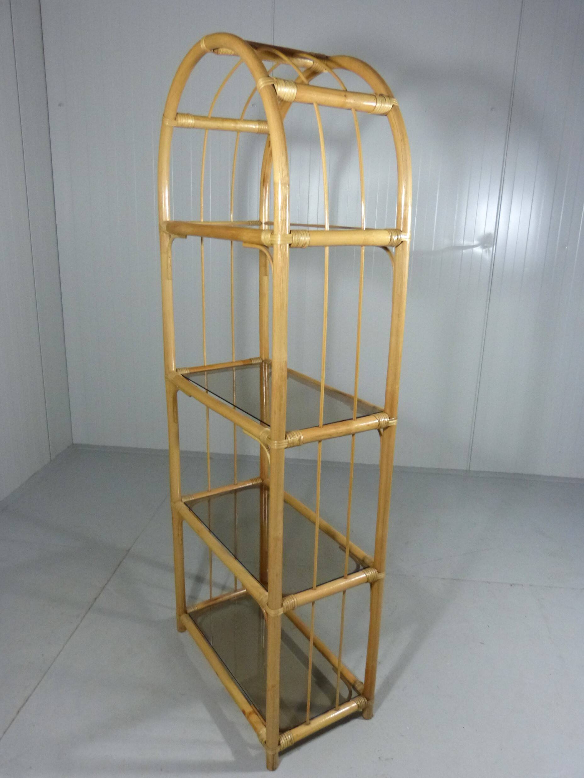 Rattan & smoked glass display rack 1970’s