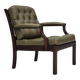 Fauteuil scandinave, état d'origine, meuble en cuir vert, bois de teck massif, années 1970