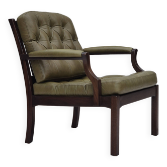 1970s, Scandinavian armchair, original condition,reen furniture leather, solid teak wood.