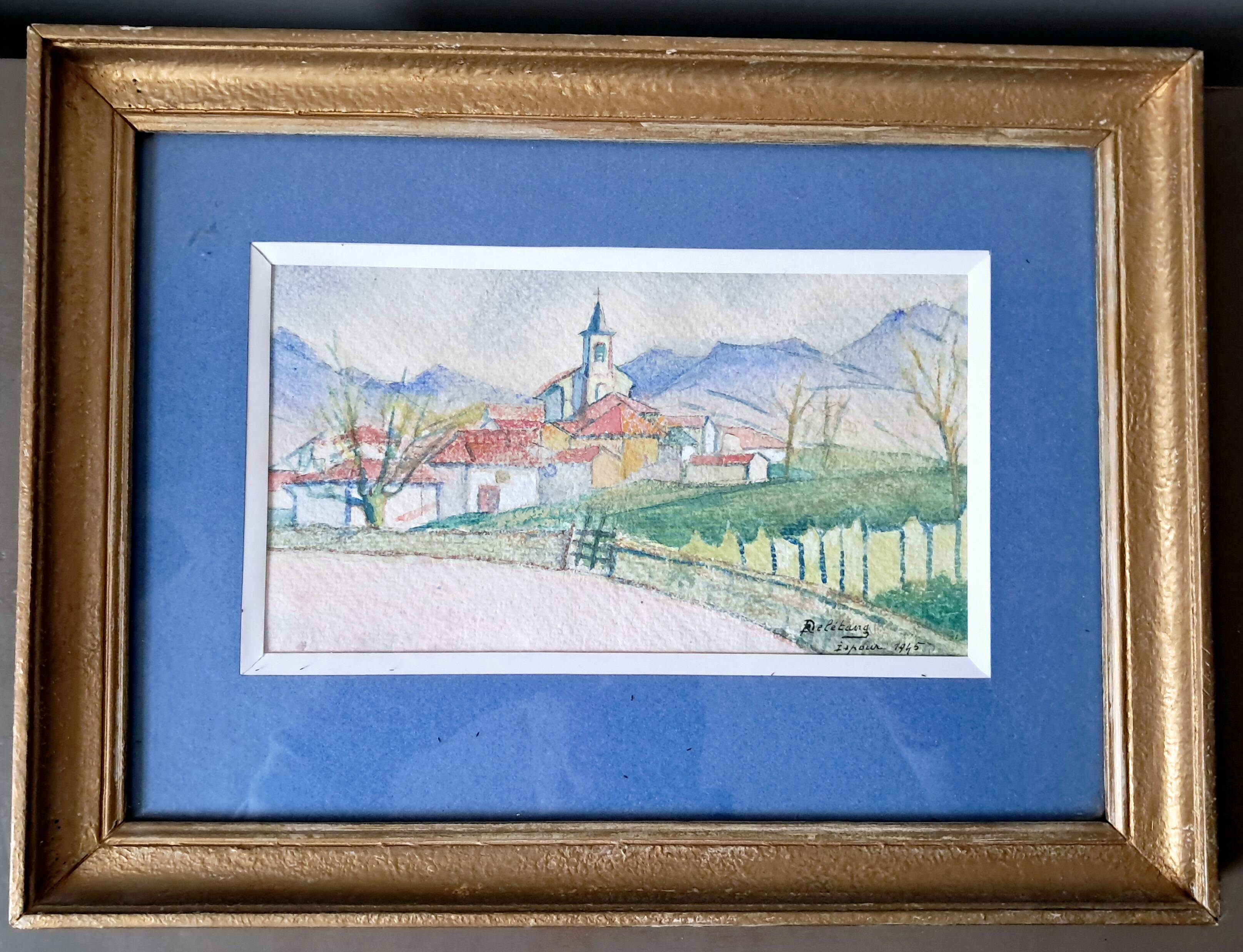 Landscape, pastel. Commune of Ispoure. Robert Delétang. 1945.