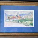 Landscape, pastel. Commune of Ispoure. Robert Delétang. 1945.