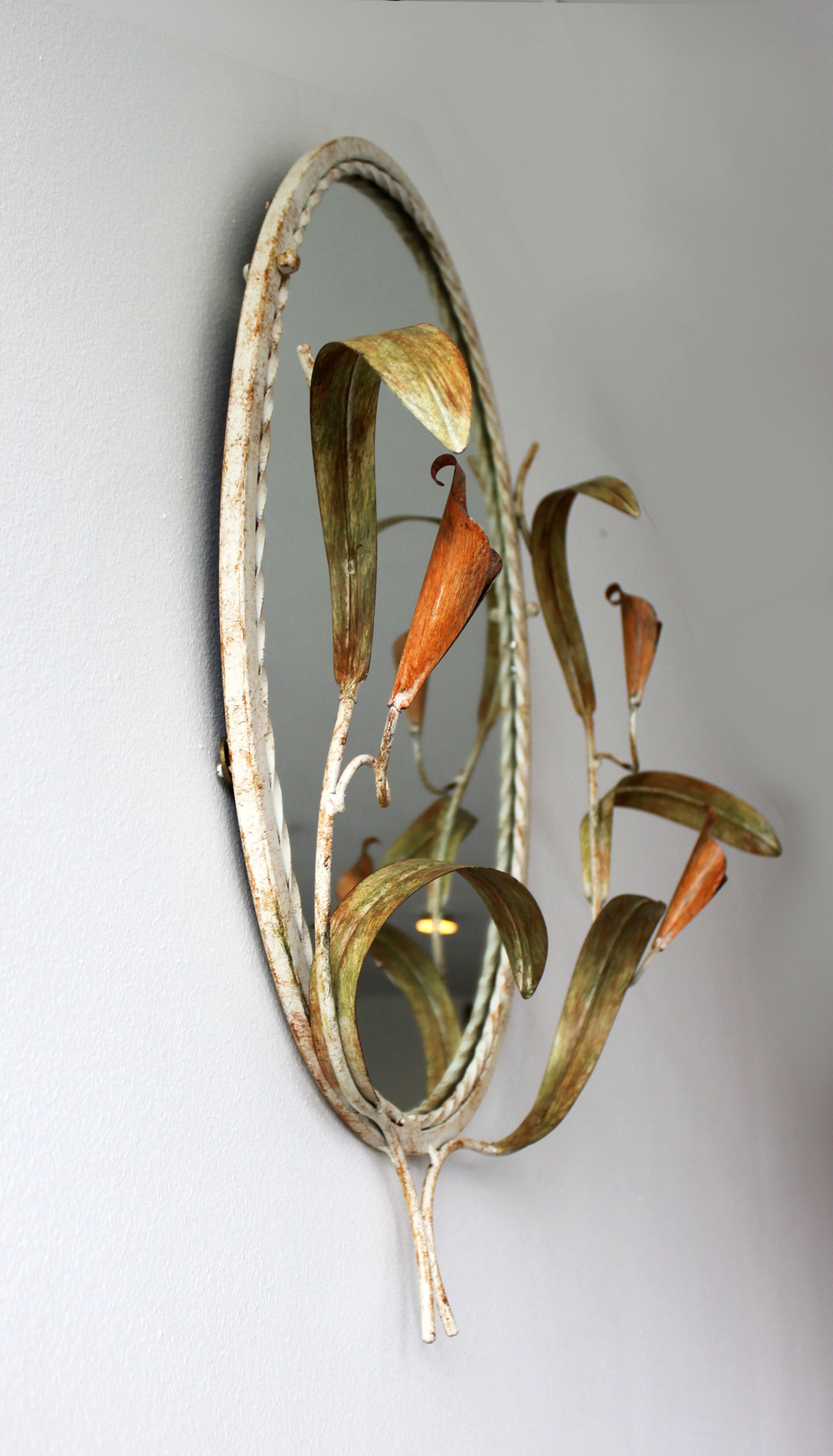 Wrought iron plant mirror Art Deco style, 1960