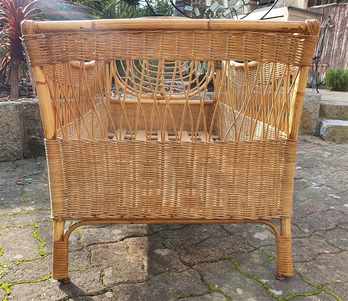 Lit bébé bambou et rotin, vintage années 60