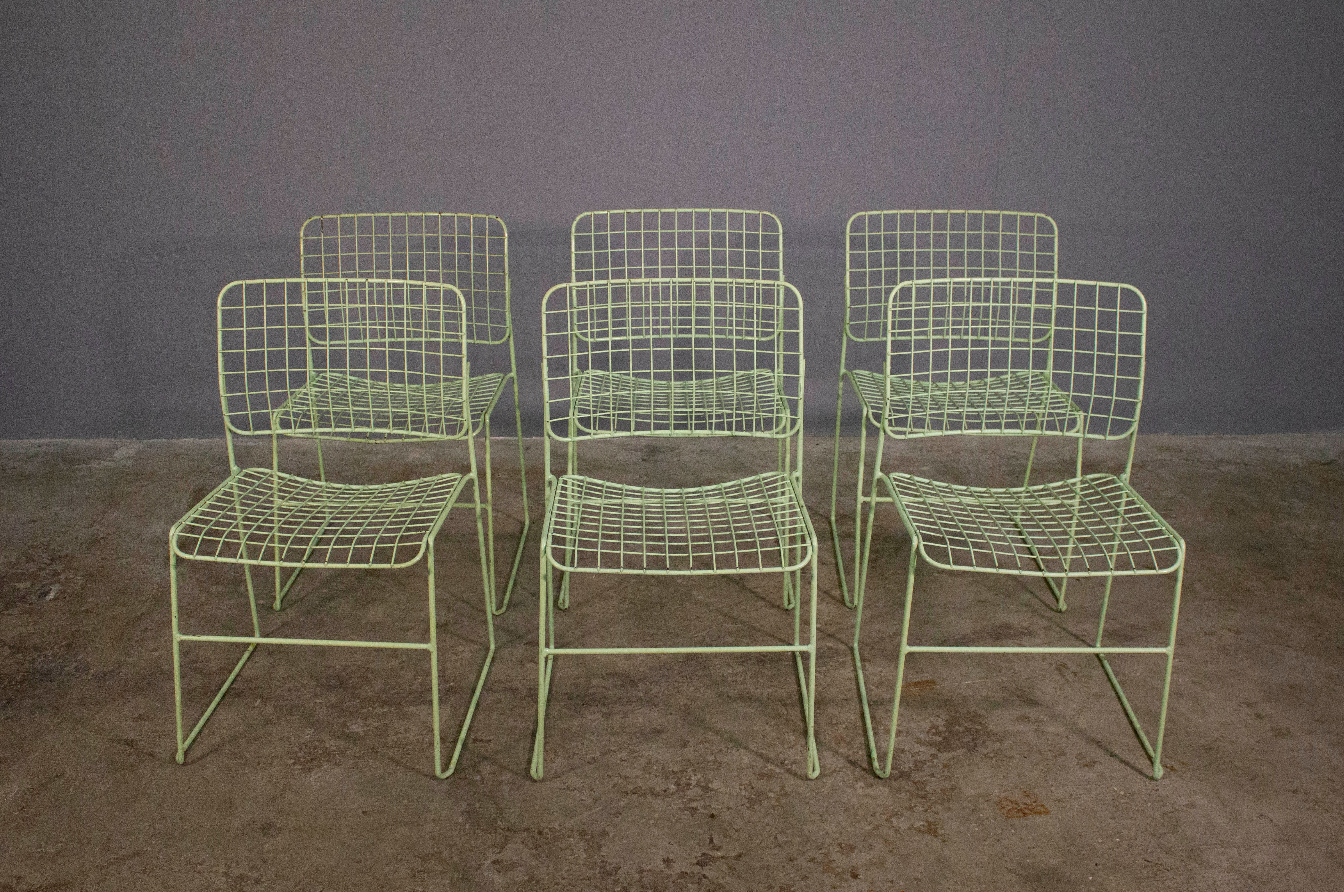 6 metal chairs, painted in teal