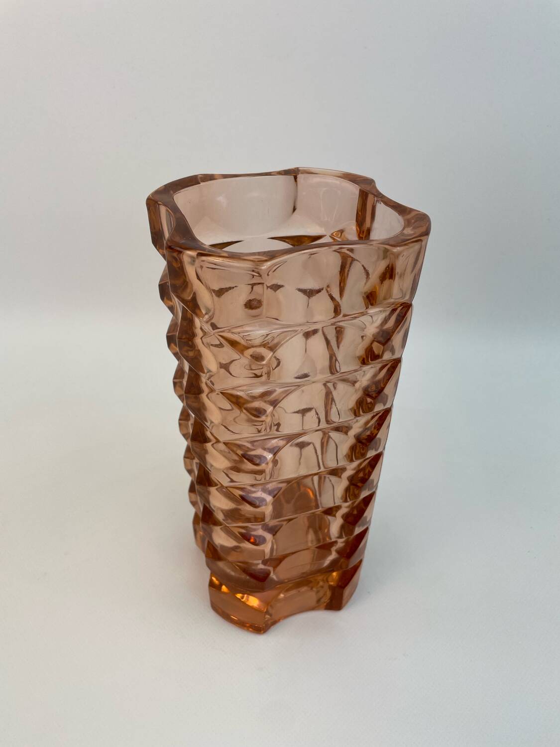 Large pink glass vase in Art Deco style
