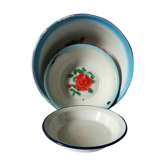 Set of 3 enameled sheet metal dishes