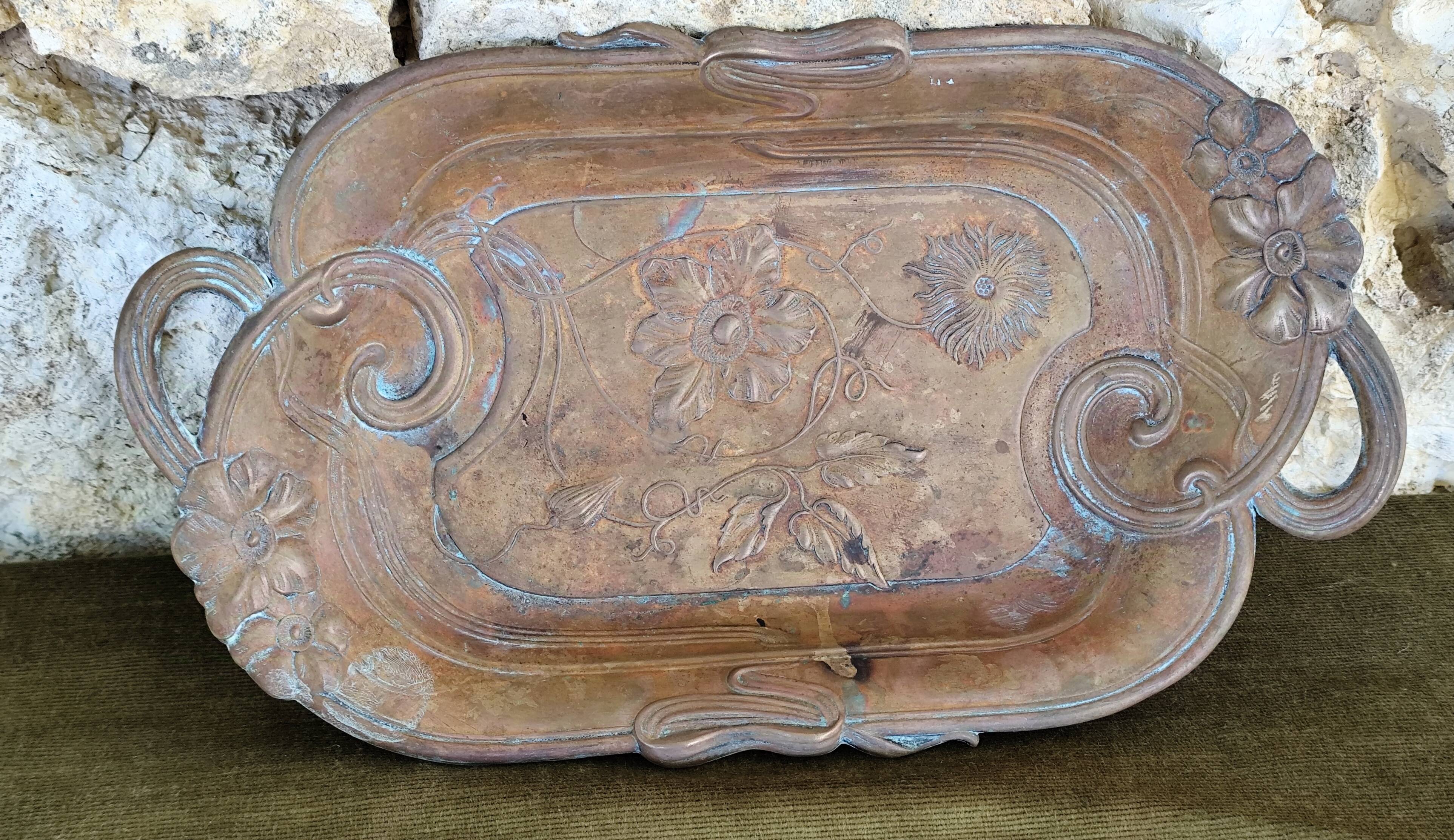 Antique art nouveau brass tray