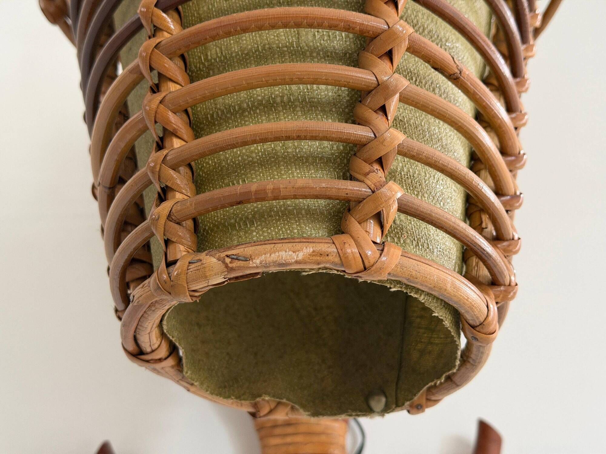 Unique wall lamp in bamboo and fabric, Lantern Design/One, Italy, 1960s