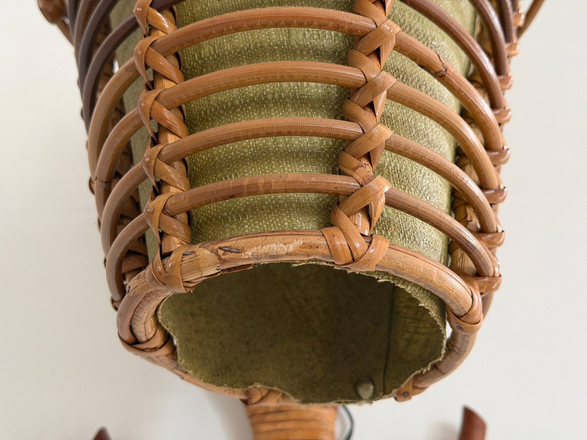 Unique wall lamp in bamboo and fabric, Lantern Design/One, Italy, 1960s
