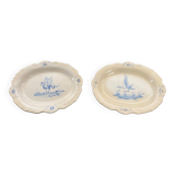 Pair of polylobed dishes XIXth decoration of dragon and bird