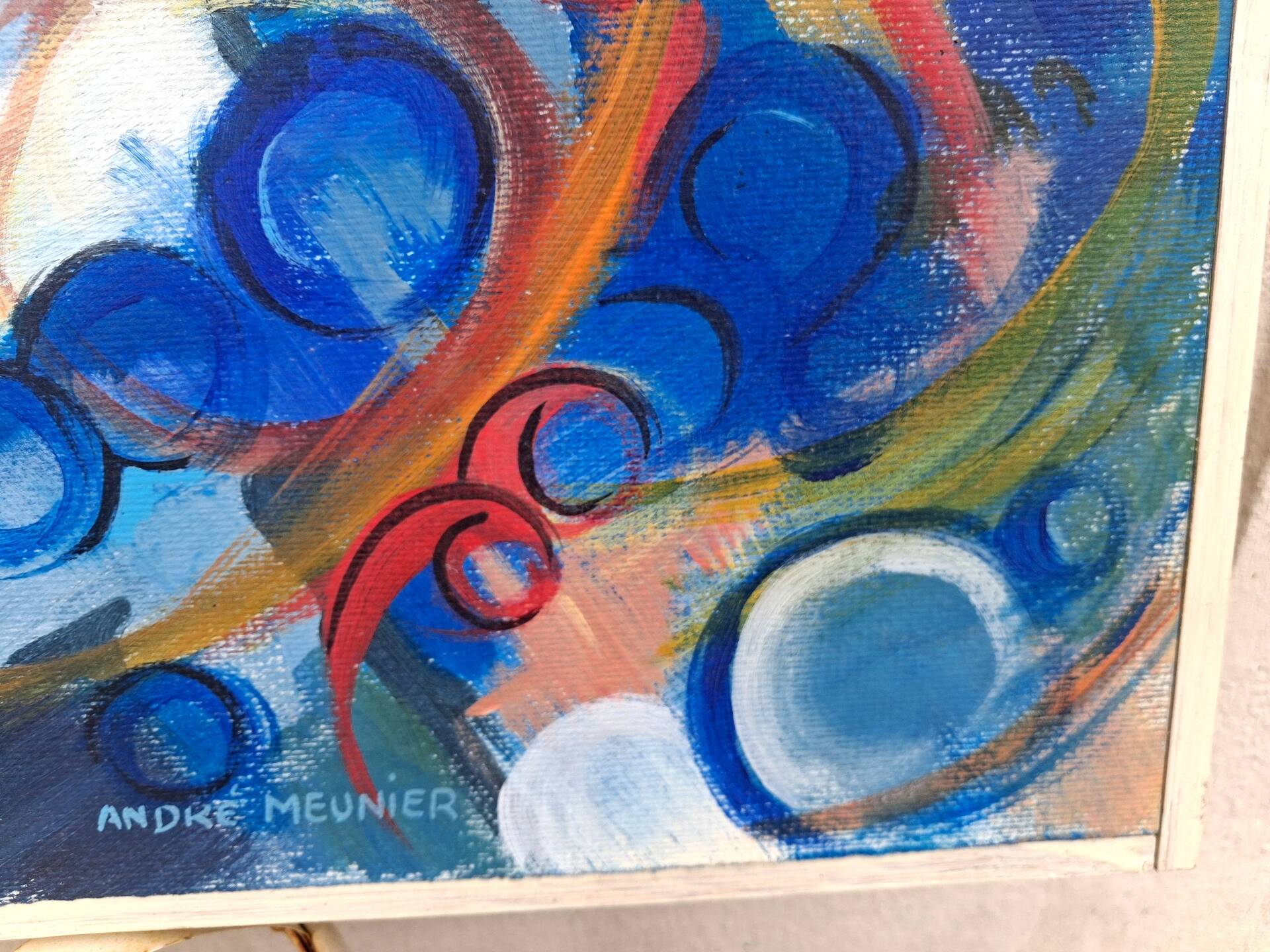 Abstract painting signed by André Meunier, modernist, design.
