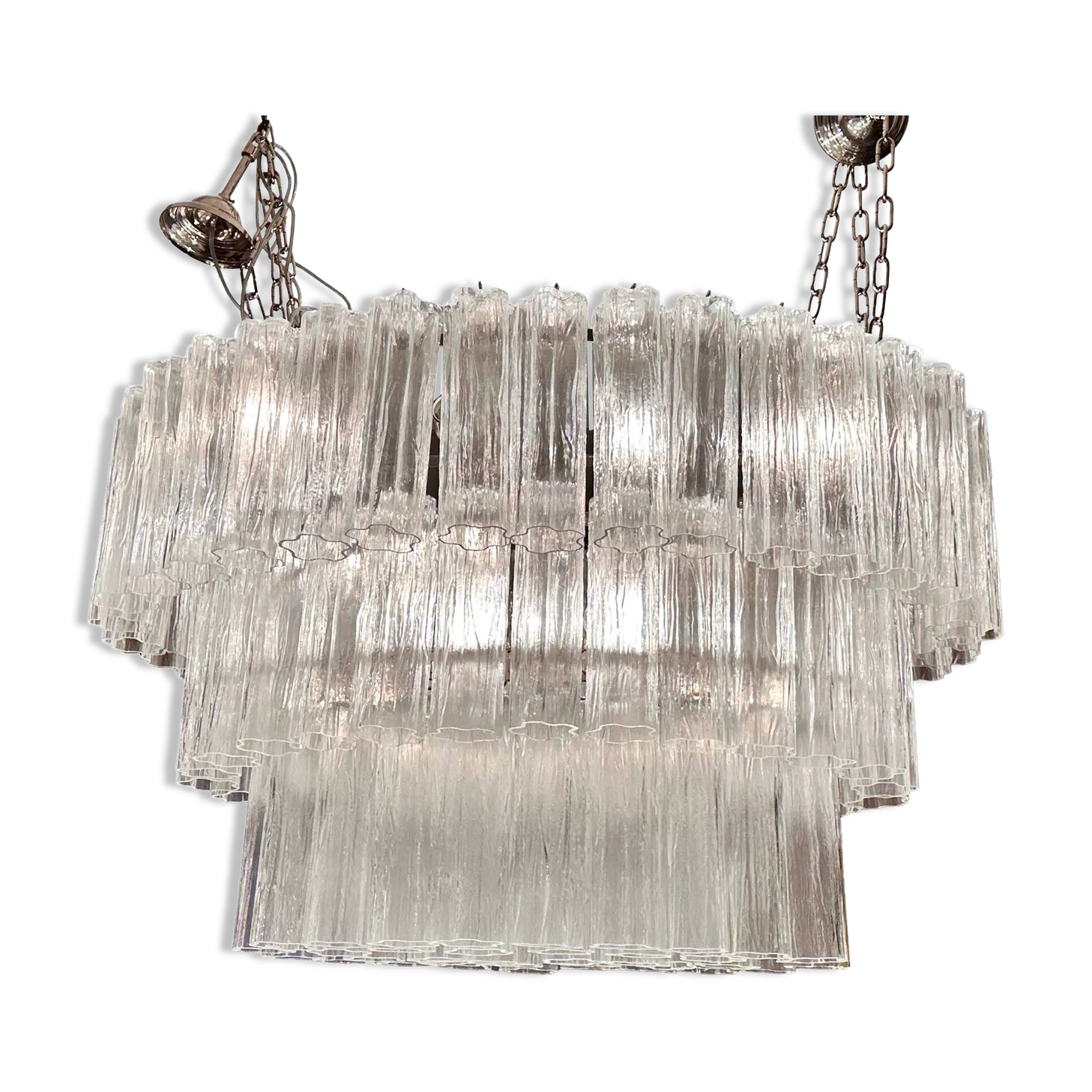 Contemporary Oval Transparent “Tronchi” Murano Glass Chandelier in Venini S