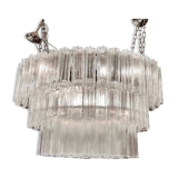 Contemporary Oval Transparent “Tronchi” Murano Glass Chandelier in Venini S