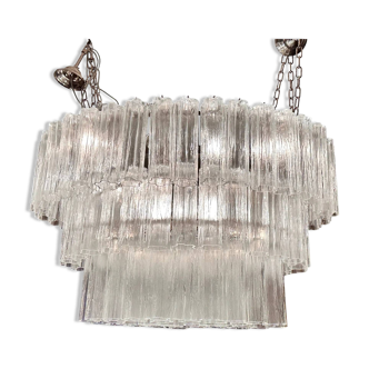 Contemporary Oval Transparent “Tronchi” Murano Glass Chandelier in Venini S
