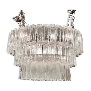Contemporary Oval Transparent “Tronchi” Murano Glass Chandelier in Venini S