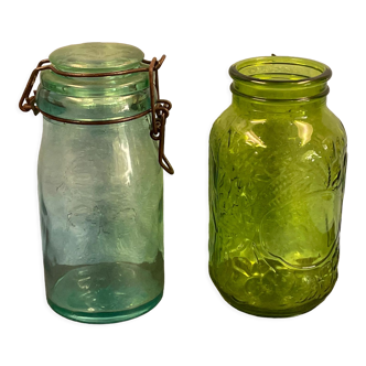 old large bottle jar tinted glass about 19 cm set of 2