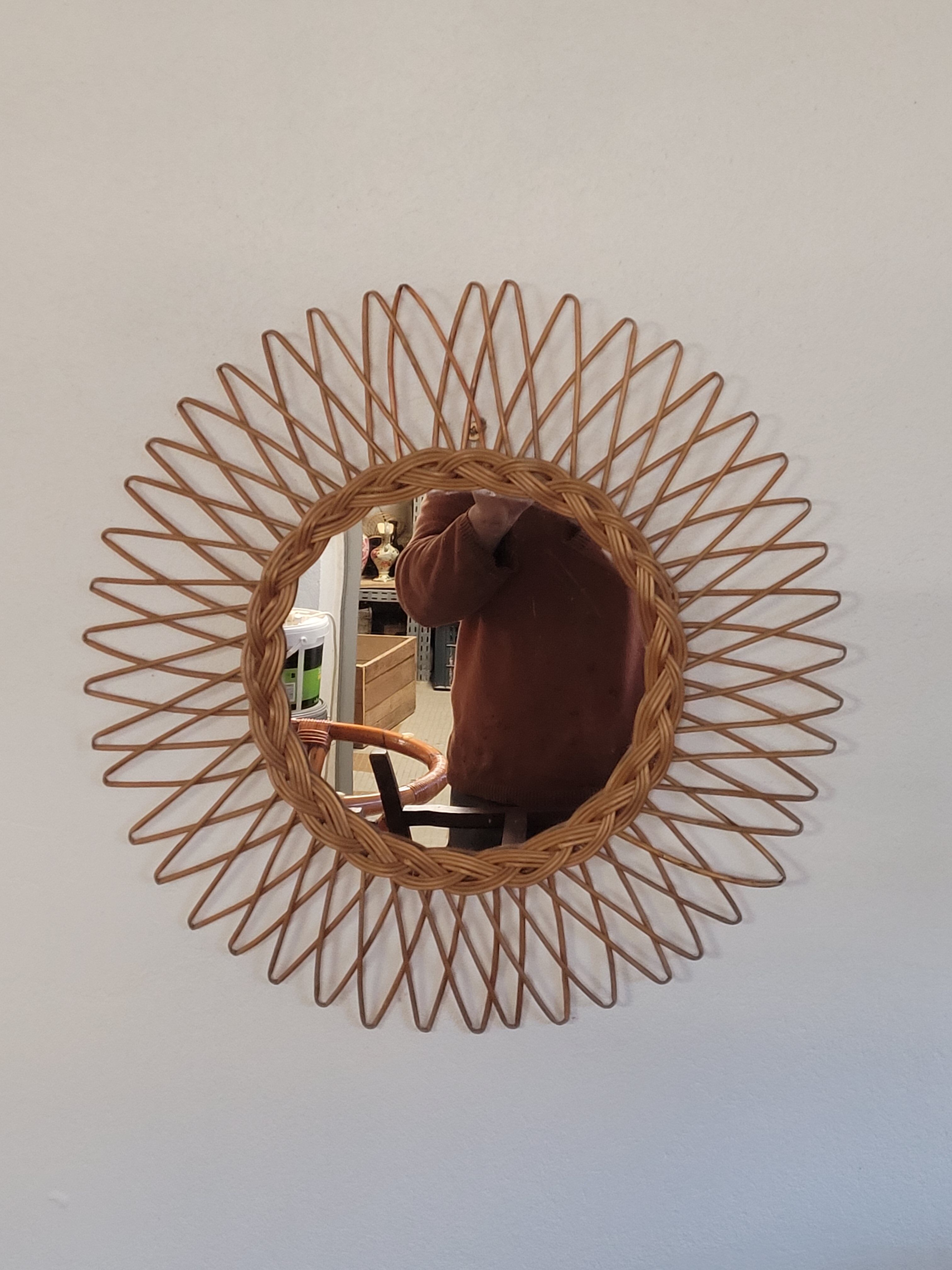 Rattan and wicker mirror from the 1970s 50cm