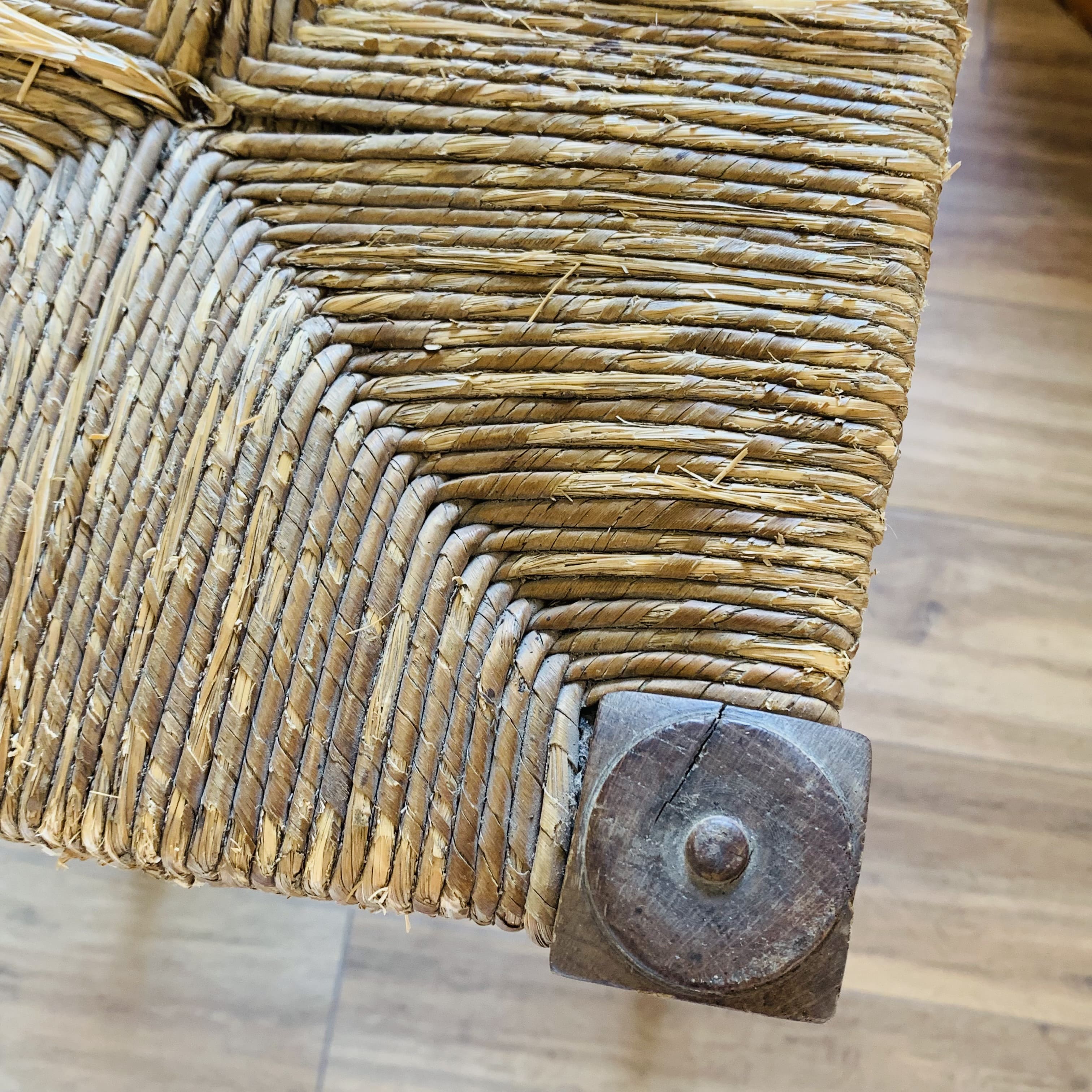 Stool high straw wood turned