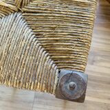 Stool high straw wood turned