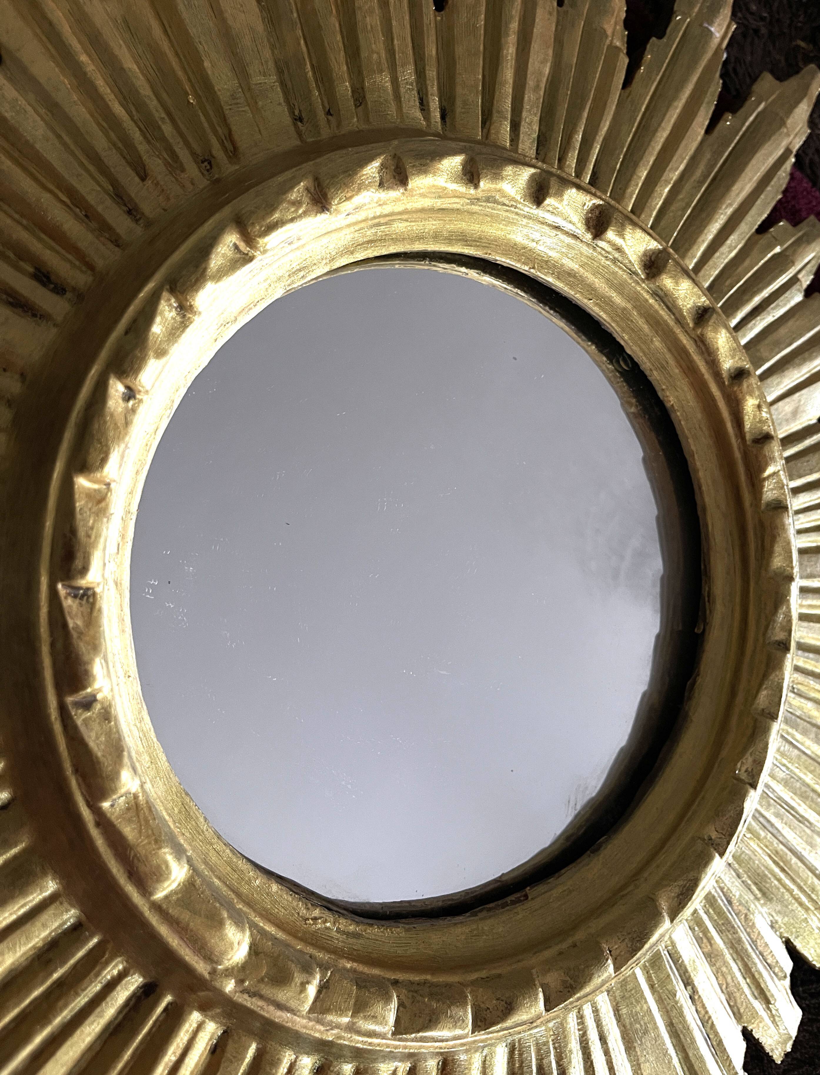 golden wooden sun mirror - 48 cm